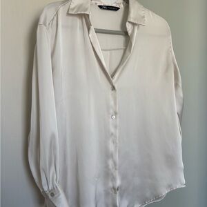 ZARA Cream Satin Button-Down Blouse